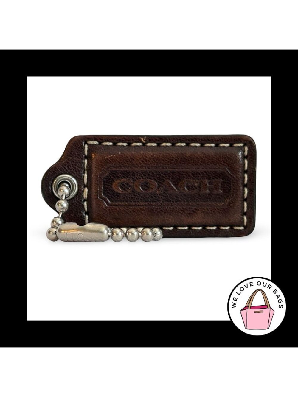 COACH HANG TAG 2" Walnut Brown Leather Bag Charm Keychain Fob Nickel Medium